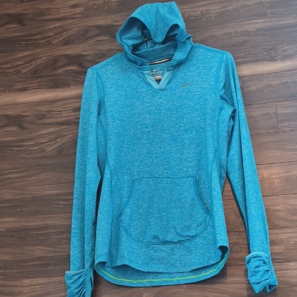 Nike Teal Blue Dri-FIT Lightweight Performance Running Hoodie Small - Picture 3 of 6